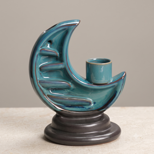 Ceramic Crescent Moon Backflow Incense Burner & Candle Holder