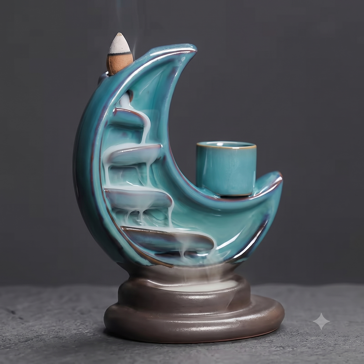Ceramic Crescent Moon Backflow Incense Burner & Candle Holder