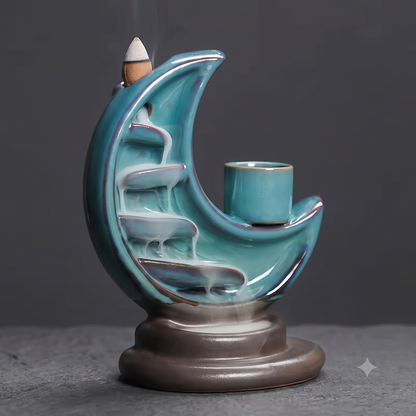 Ceramic Crescent Moon Backflow Incense Burner & Candle Holder