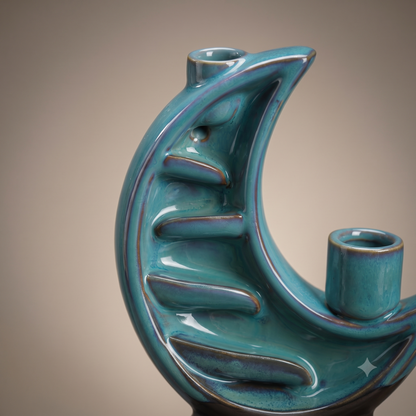 Ceramic Crescent Moon Backflow Incense Burner & Candle Holder
