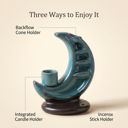 Ceramic Crescent Moon Backflow Incense Burner & Candle Holder