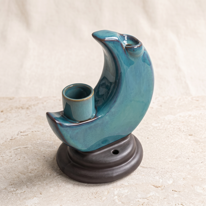 Ceramic Crescent Moon Backflow Incense Burner & Candle Holder