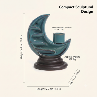 Ceramic Crescent Moon Backflow Incense Burner & Candle Holder