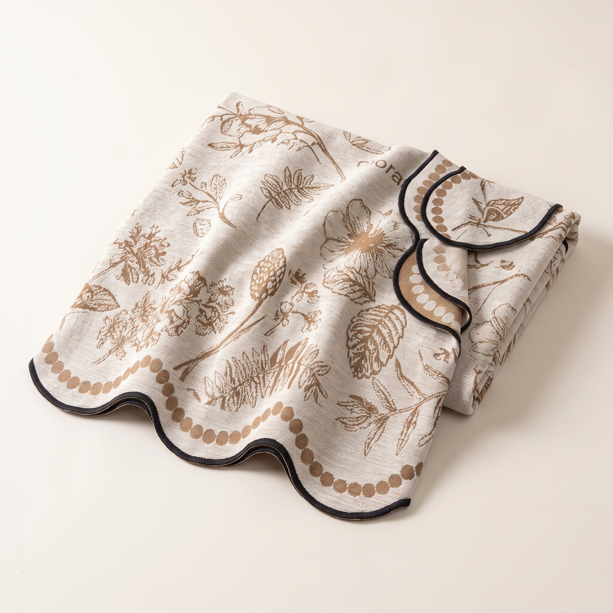 Chenille Anti-Slip Sofa Seat Cover with Scalloped Botanical Edge