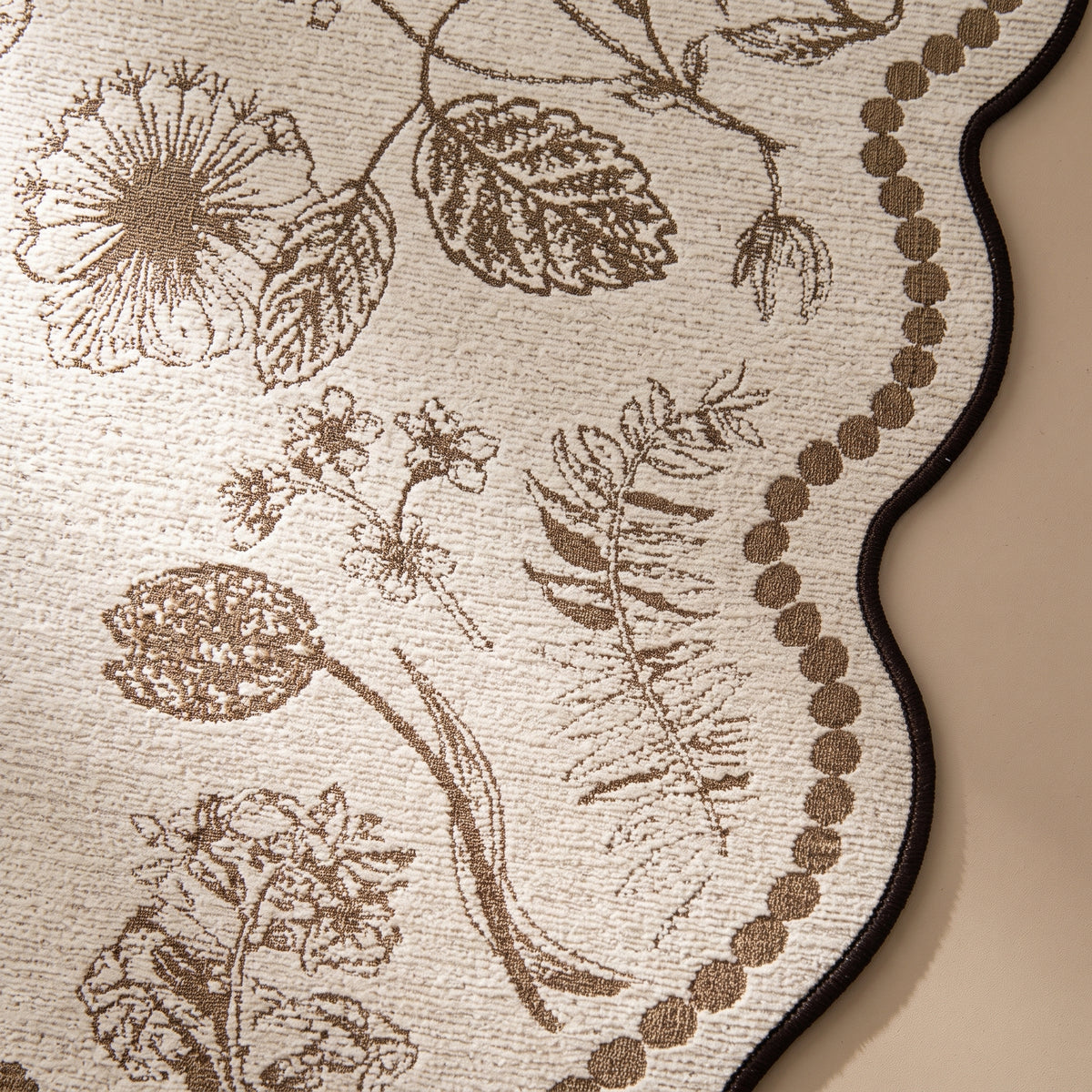 Chenille Anti-Slip Sofa Seat Cover with Scalloped Botanical Edge