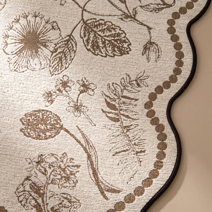 Chenille Anti-Slip Sofa Seat Cover with Scalloped Botanical Edge