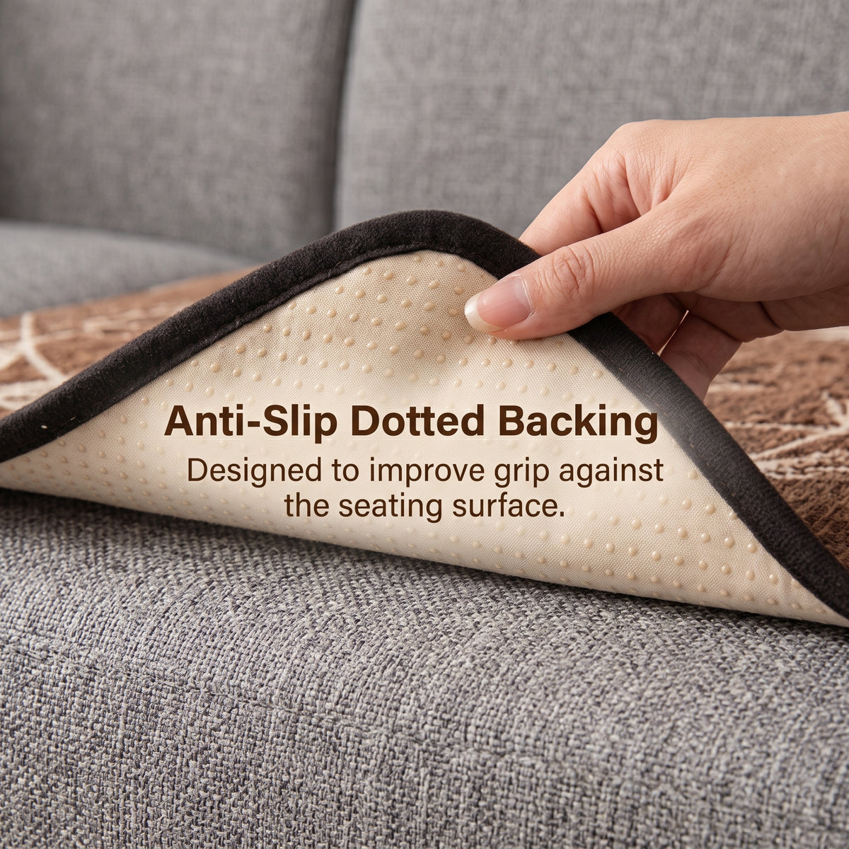 Chenille Anti-Slip Sofa Seat Cover with Scalloped Botanical Edge