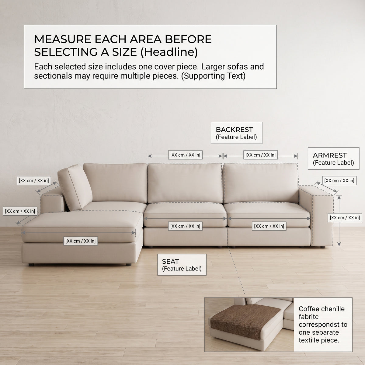 Chenille Anti-Slip Sofa Seat Cover with Scalloped Botanical Edge