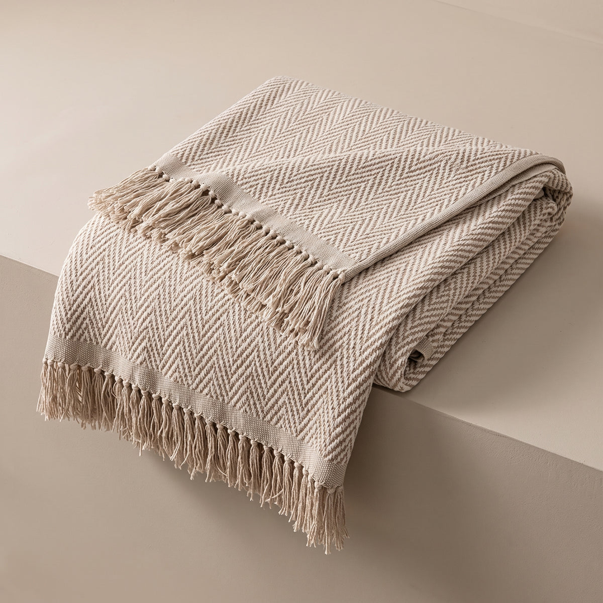 Chenille Herringbone Sofa Throw Cover with Tassel Edge