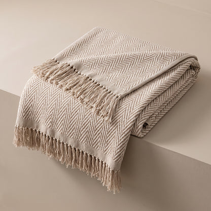 Chenille Herringbone Sofa Throw Cover with Tassel Edge