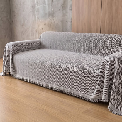 Chenille Herringbone Sofa Throw Cover with Tassel Edge