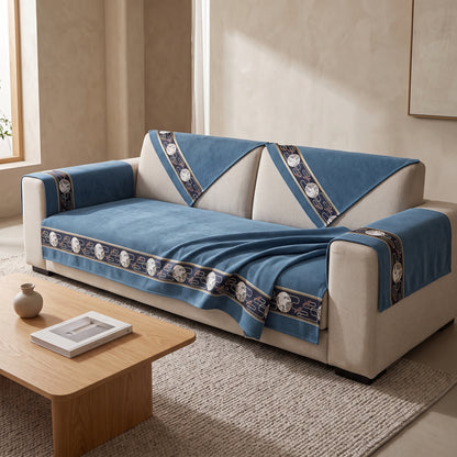 Chenille Non-Slip Modular Sofa Cover with Decorative Woven Border