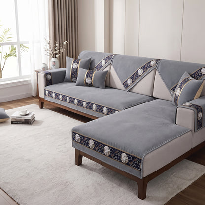 Chenille Non-Slip Modular Sofa Cover with Decorative Woven Border