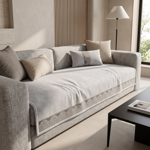 Chenille Sofa Cover with Anti-Slip Backing & Decorative Border