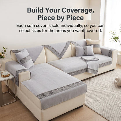 Chenille Sofa Cover with Anti-Slip Backing & Decorative Border
