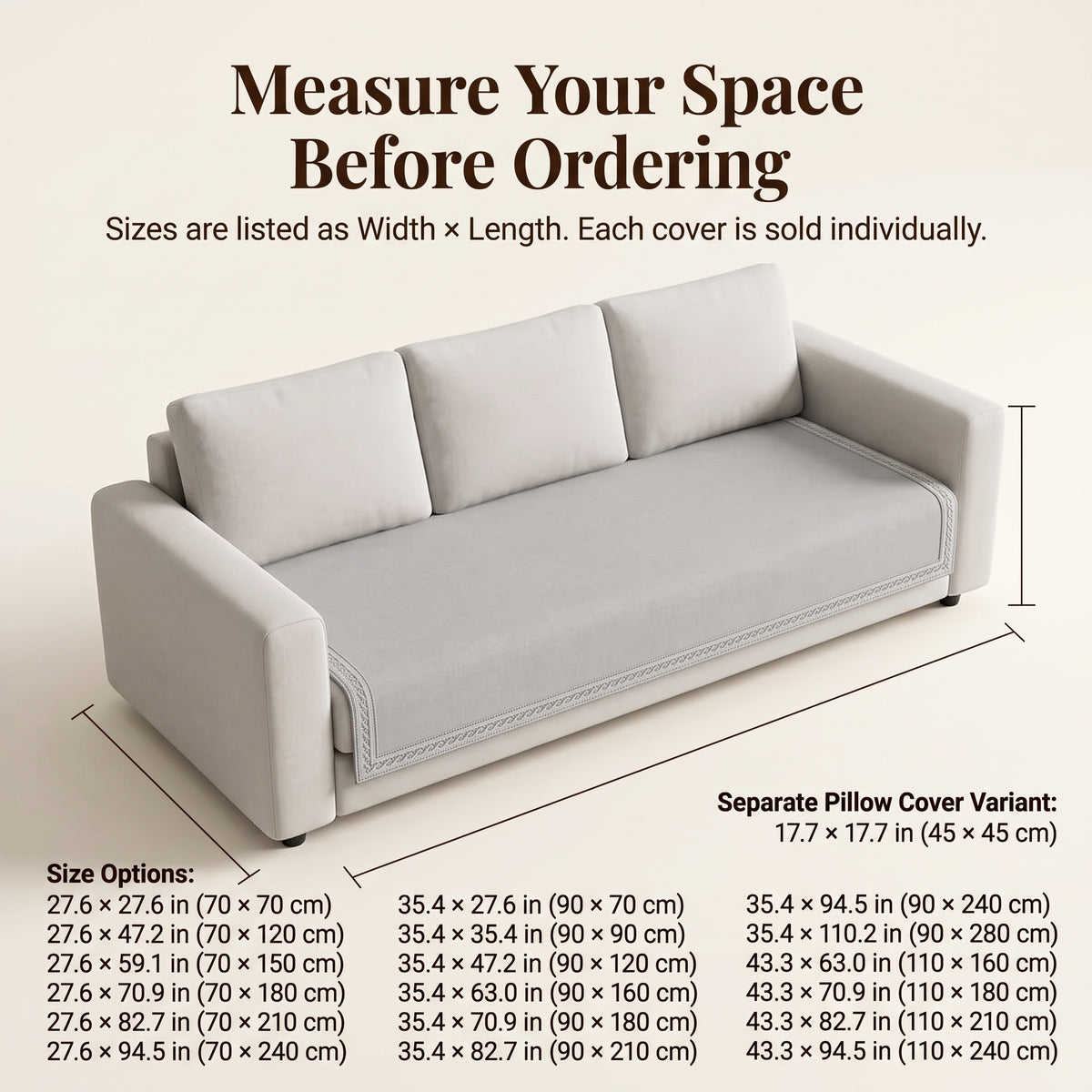 Chenille Sofa Cover with Anti-Slip Backing & Decorative Border