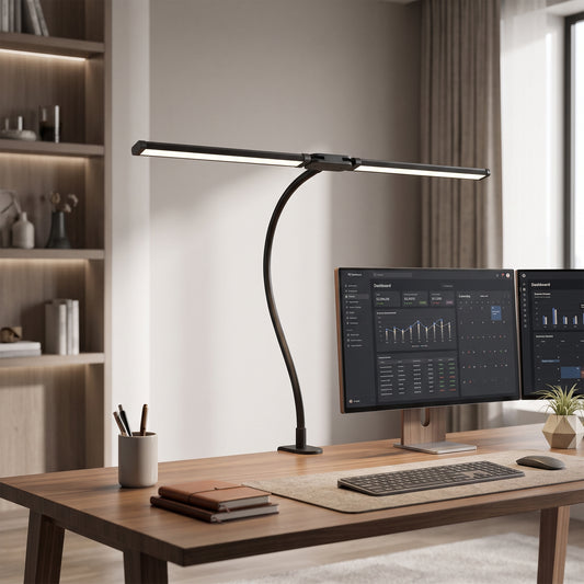 Dual Head LED Desk Lamp with Clamp-Mount