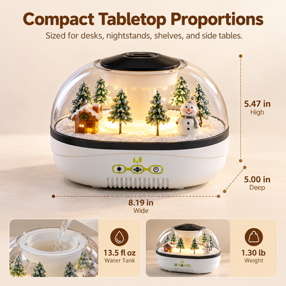 Snow Scene Ultrasonic Raindrop Humidifier with Warm Ambient Light