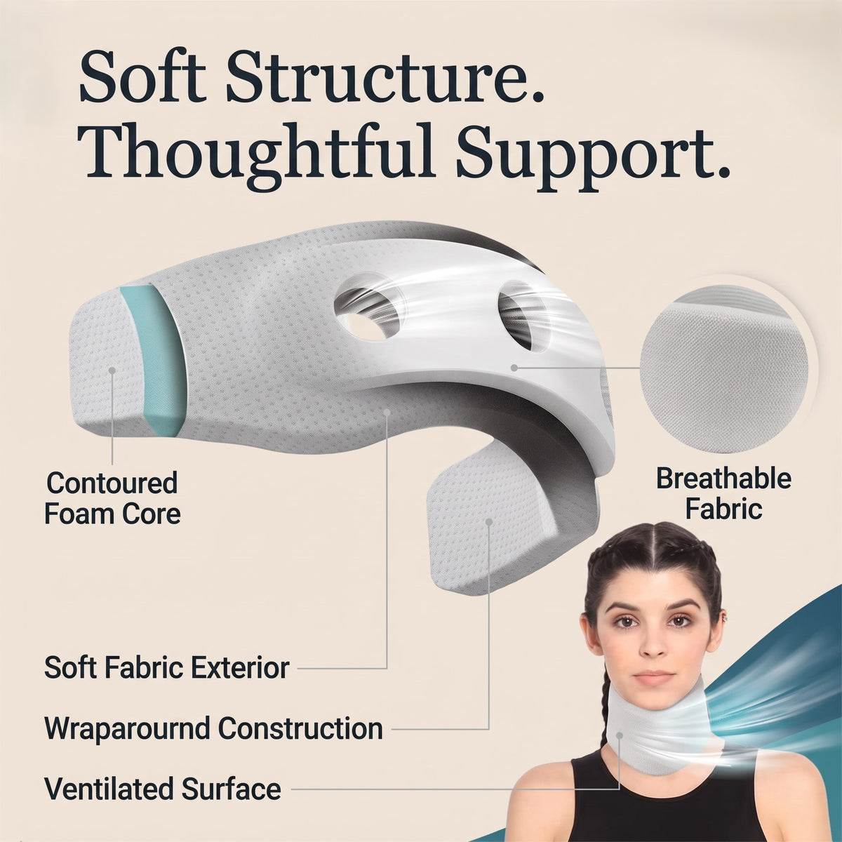 Contoured Foam Neck Support Collar with Adjustable Wraparound Fit