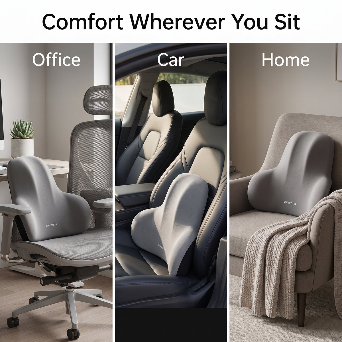Contoured Memory Foam Lumbar Support Cushion for Office & Car