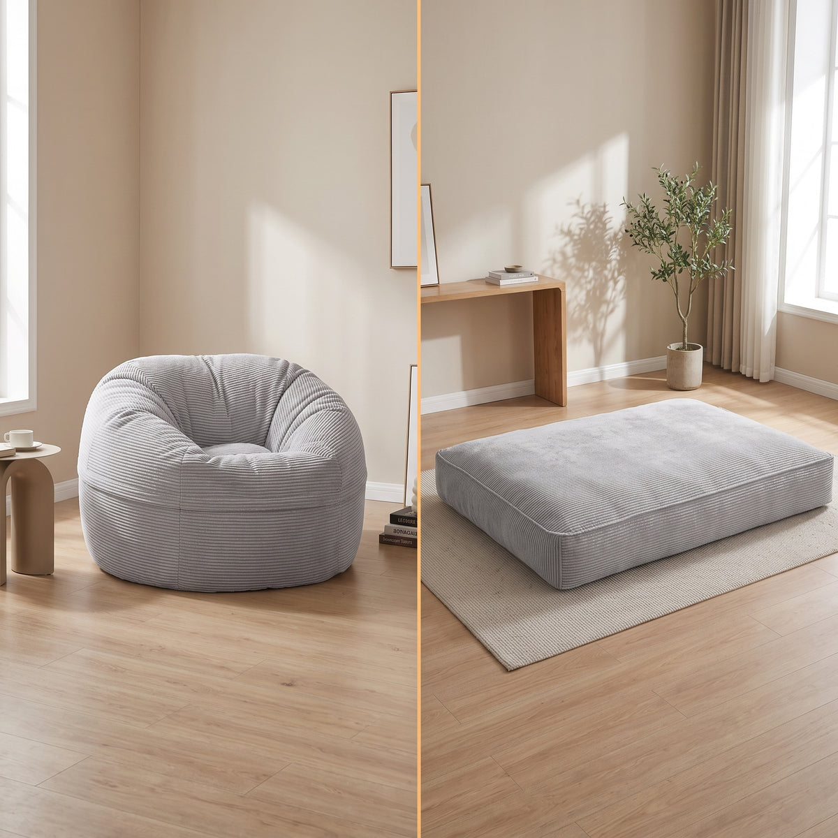 Convertible Corduroy Bean Bag Chair & Floor Bed