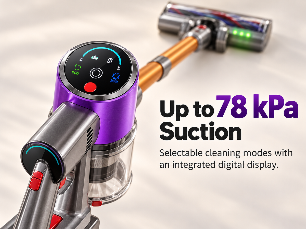 Cordless Stick Vacuum with LED Floor Head & Self-Standing Design (78 kPa)