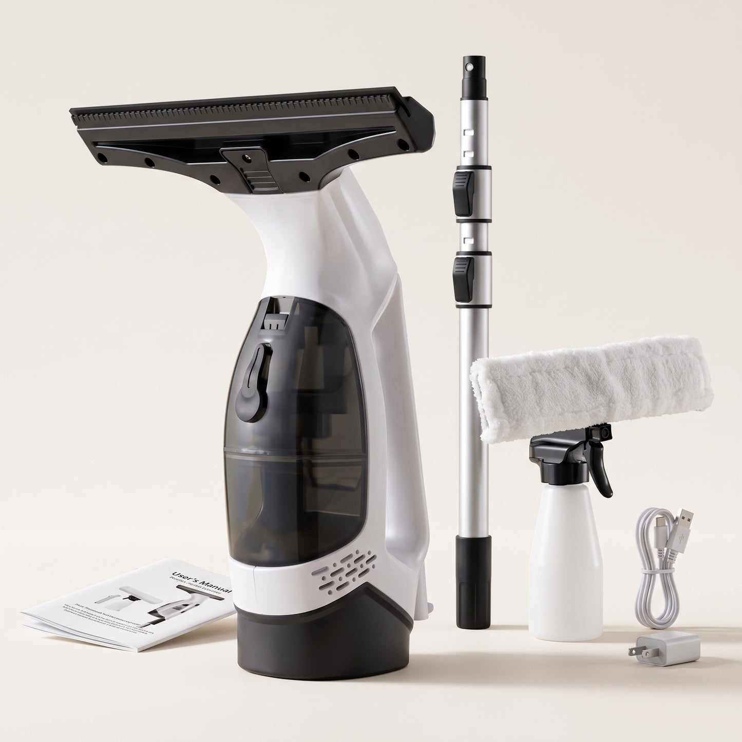 Cordless Window Vacuum Cleaner with Squeegee & Telescopic Handle
