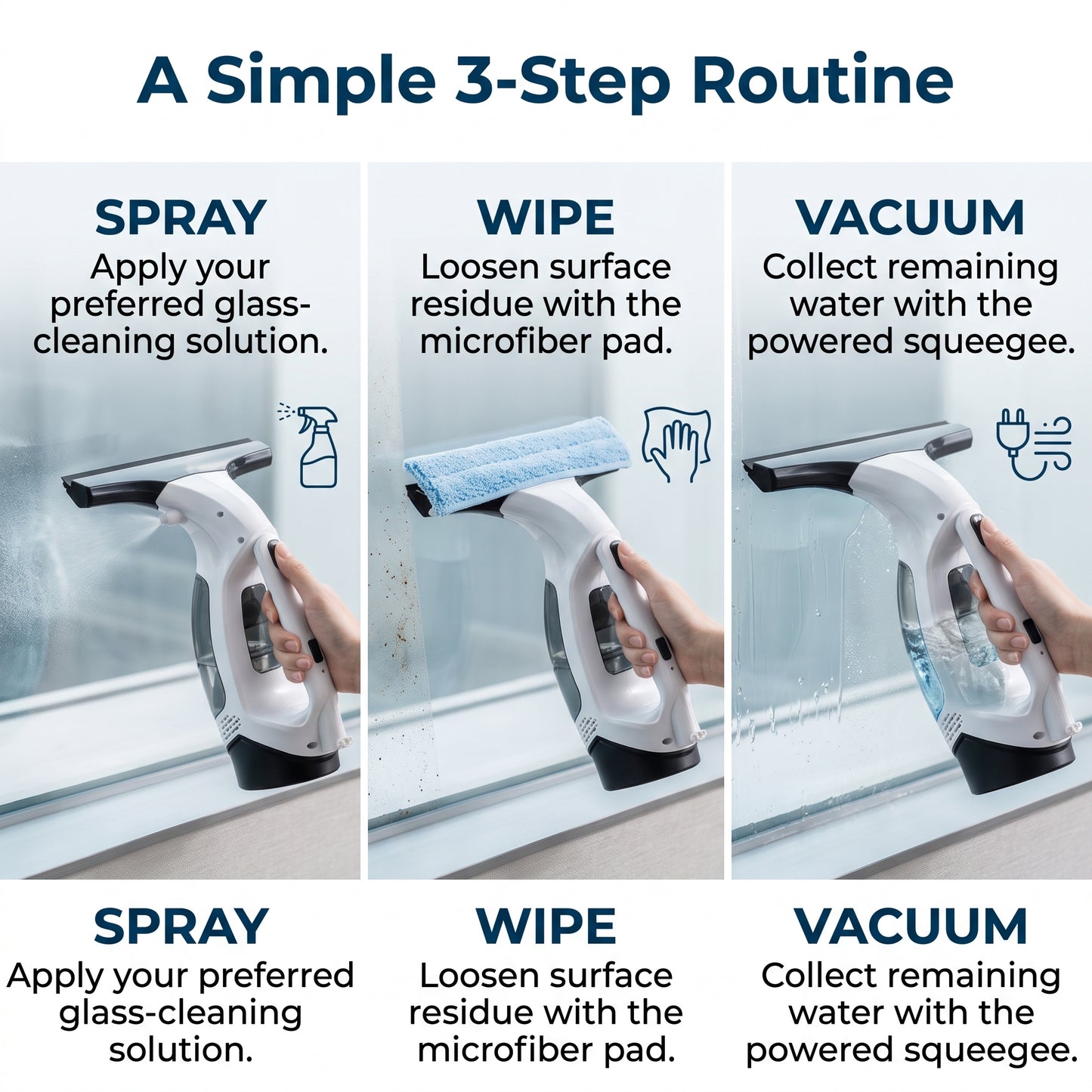 Cordless Window Vacuum Cleaner with Squeegee & Telescopic Handle