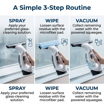 Cordless Window Vacuum Cleaner with Squeegee & Telescopic Handle