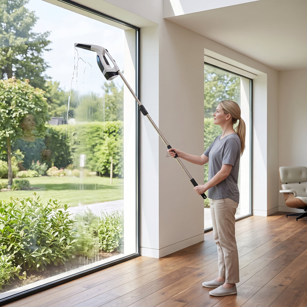 Cordless Window Vacuum Cleaner with Squeegee & Telescopic Handle