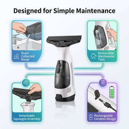 Cordless Window Vacuum Cleaner with Squeegee & Telescopic Handle