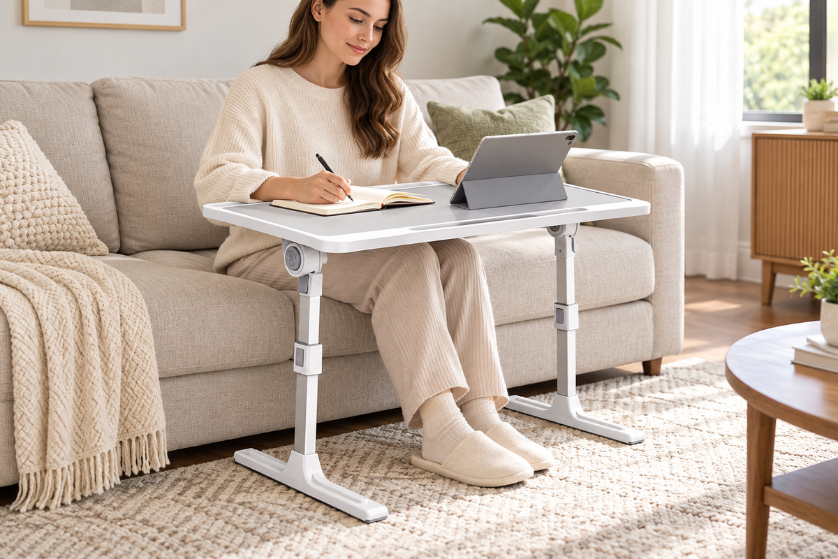 Height-Adjustable Folding Car Seat Tray Desk with Tilt Surface