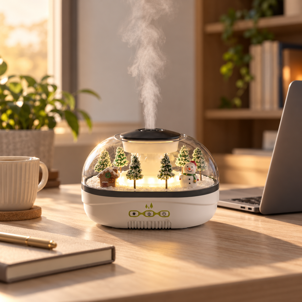 Snow Scene Ultrasonic Raindrop Humidifier with Warm Ambient Light