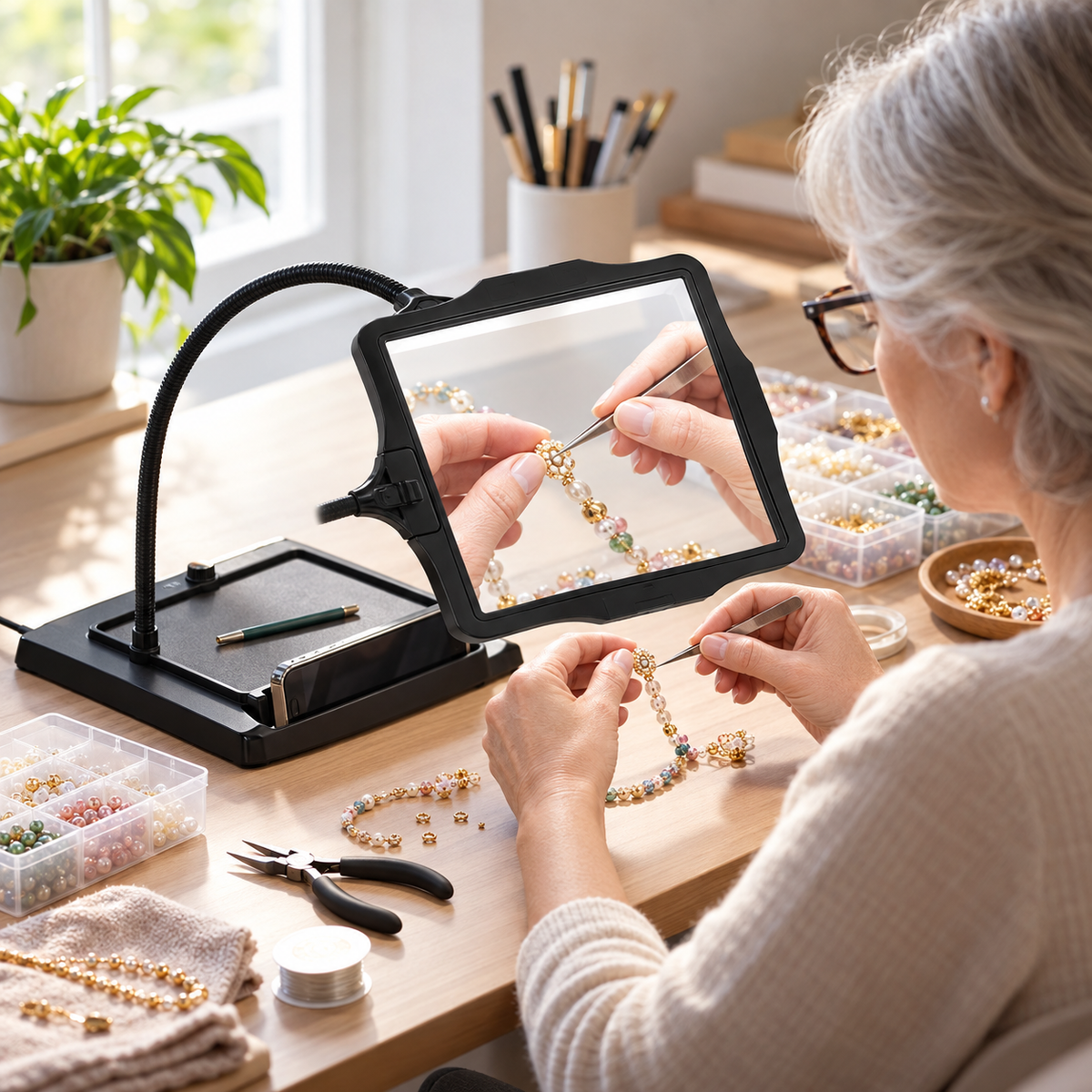 10X Full-Page LED Magnifier with 3-in-1 Flexible Stand