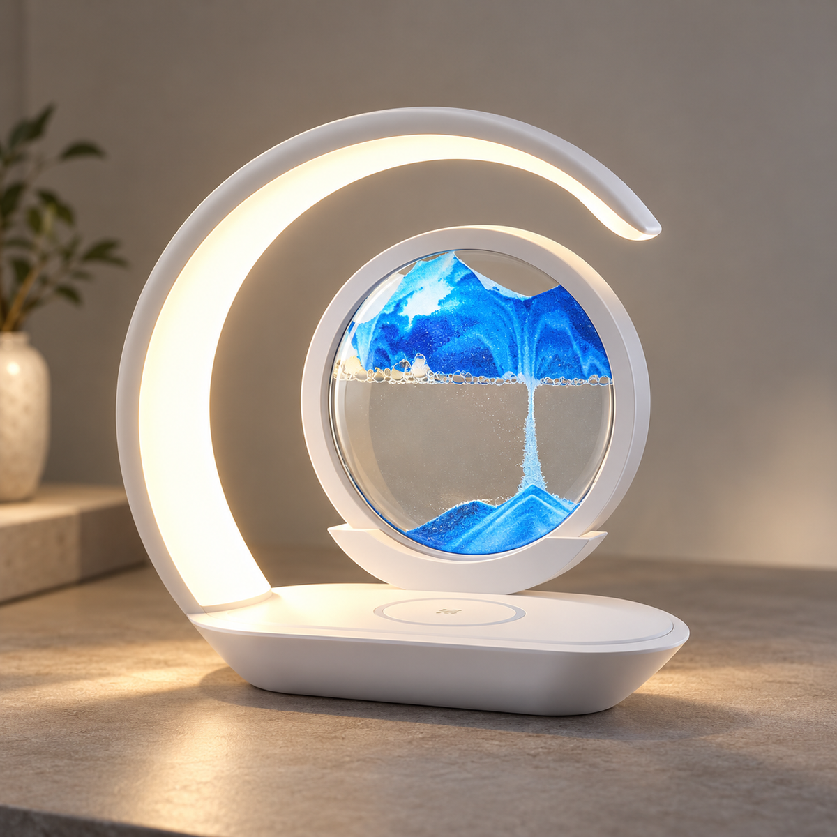 3-Color Rotating Quicksand Desk Lamp with 15W Wireless Charging