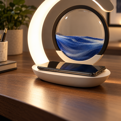 3-Color Rotating Quicksand Desk Lamp with 15W Wireless Charging