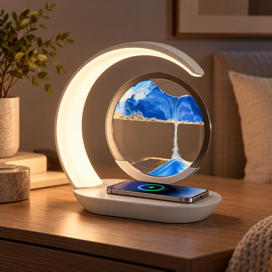 3-Color Rotating Quicksand Desk Lamp with 15W Wireless Charging