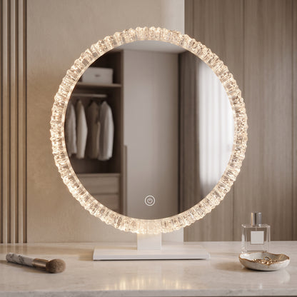 Crystal-Textured LED Vanity Mirror with Touch Dimming