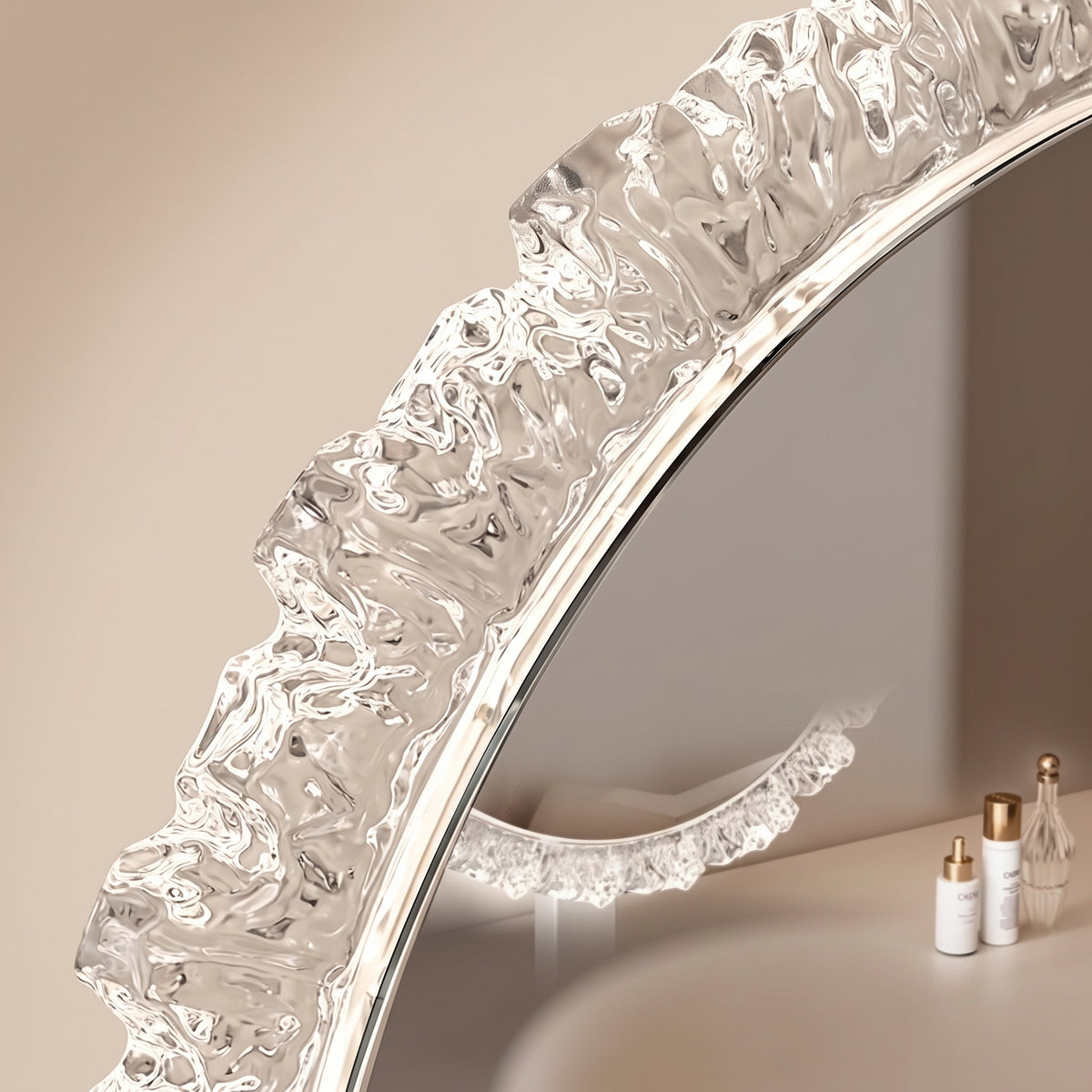 Crystal-Textured LED Vanity Mirror with Touch Dimming