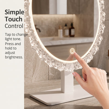 Crystal-Textured LED Vanity Mirror with Touch Dimming