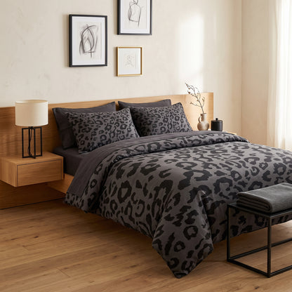 Dark Leopard 3-Piece Printed Duvet Cover Bedding Set