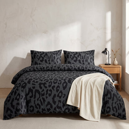 Dark Leopard 3-Piece Printed Duvet Cover Bedding Set