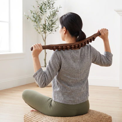Double-Row Wooden Bead Body Massage Stick