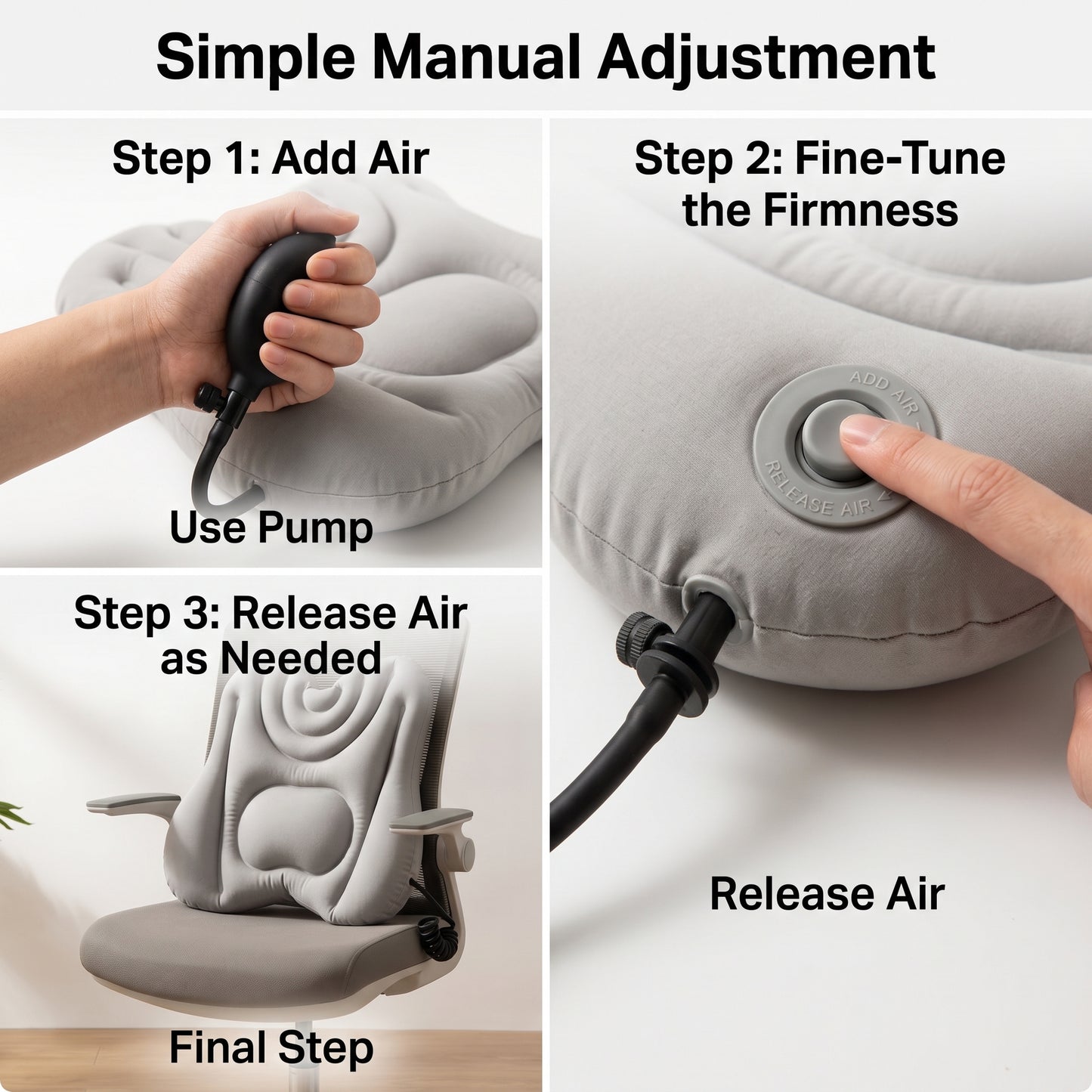 Dual-Chamber Inflatable Lumbar Support Cushion for Chair & Travel