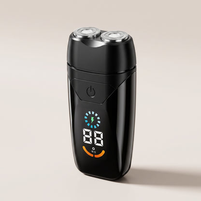 Dual-Head Rotary Electric Travel Shaver with Digital Display