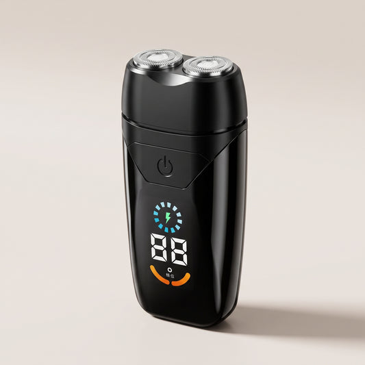 Dual-Head Rotary Electric Travel Shaver with Digital Display