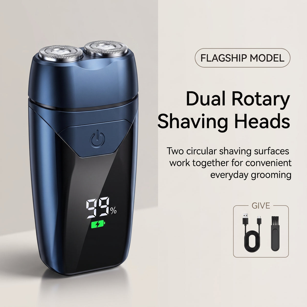 Dual-Head Rotary Electric Travel Shaver with Digital Display