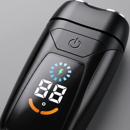 Dual-Head Rotary Electric Travel Shaver with Digital Display