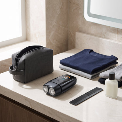 Dual-Head Rotary Electric Travel Shaver with Digital Display