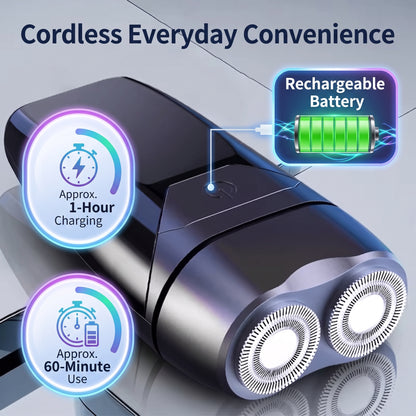 Dual-Head Rotary Electric Travel Shaver with Digital Display